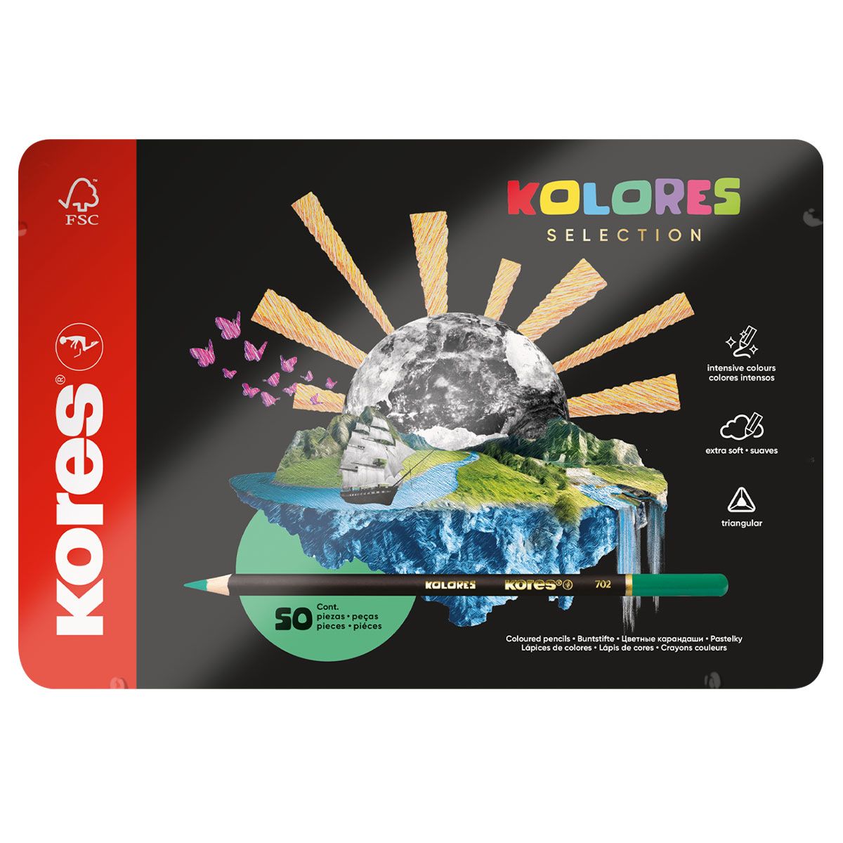 Trojhranné pastelky Kores Kolores Selection, 3 mm, 50 barev