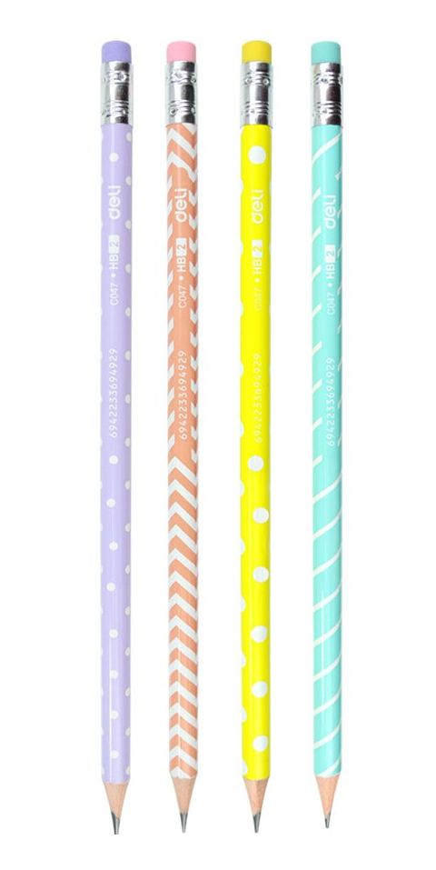 Obrázek produktu: Tužka kulatá DELI HB (č. 2) s gumou - 1 ks, mix pastelových barev