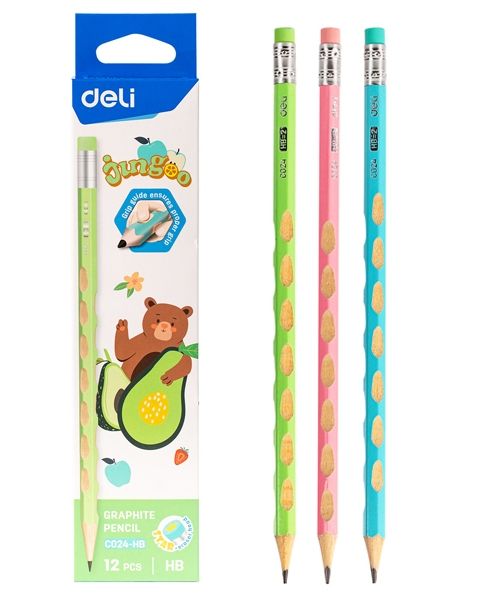 Tužka šestihranná s gumou HB (č. 2) DELI Jungoo - sada 12 ks