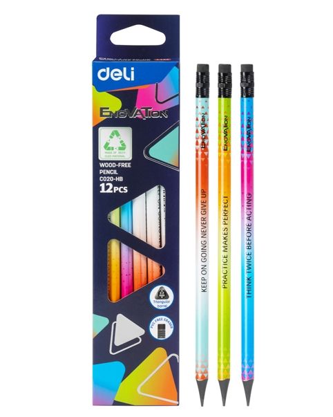 Tužka trojhranná s gumou HB (č. 2) DELI Enovation - sada 12 ks