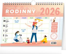 Obrázek produktu: Týdenní rodinný plánovací kalendář s háčkem 2026, 30 × 21 cm