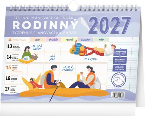 Obrázek produktu: Týdenní rodinný plánovací kalendář s háčkem 2027, 30 × 21 cm