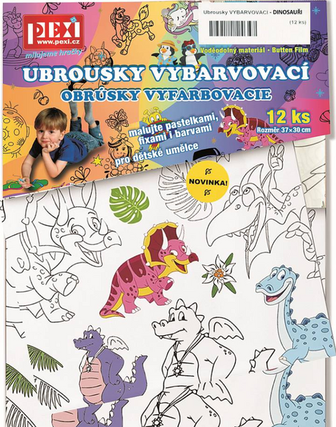 Obrázek produktu: Ubrousky VYBARVOVACÍ - DINOSAUŘI (12 ks)
