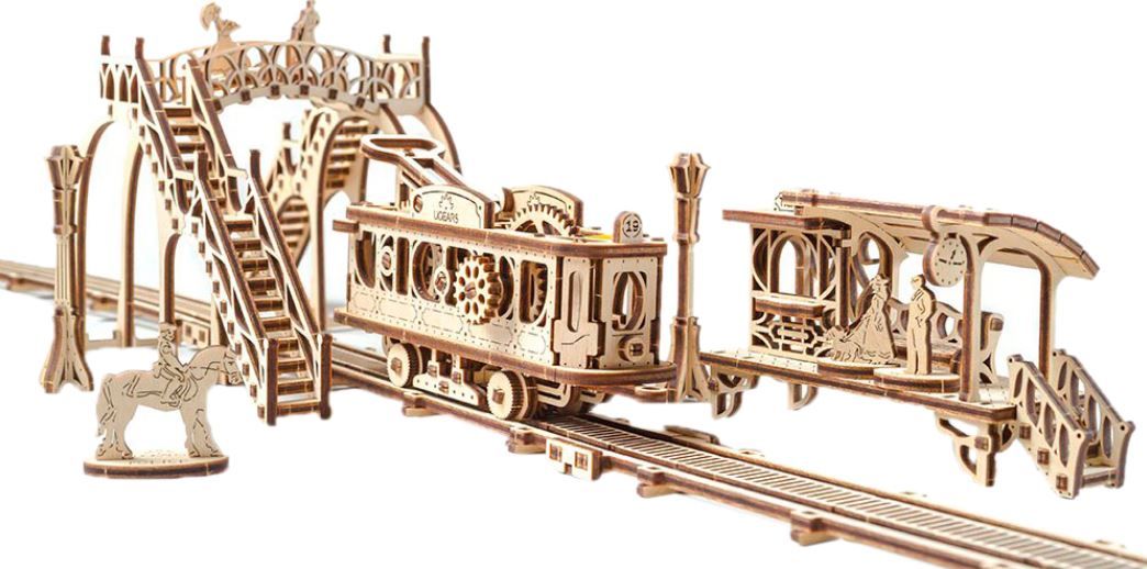 Ugears dřevěná stavebnice 3D mechanické Puzzle - Tramvajová linka