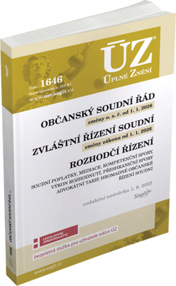 Obrázek produktu: ÚZ 1646 / Občanský soudní řád, Zvláštní řízení soudní, Rozhodčí řízení, Soudní poplatky, Mediace