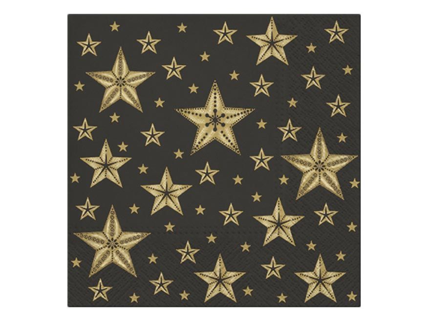 Vánoční ubrousky 33 × 33 cm, 20 ks - černý se zlatými hvězdami