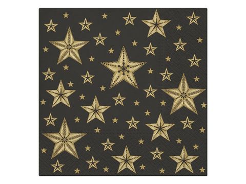 Obrázek produktu: Vánoční ubrousky 33 × 33 cm, 20 ks - černý se zlatými hvězdami