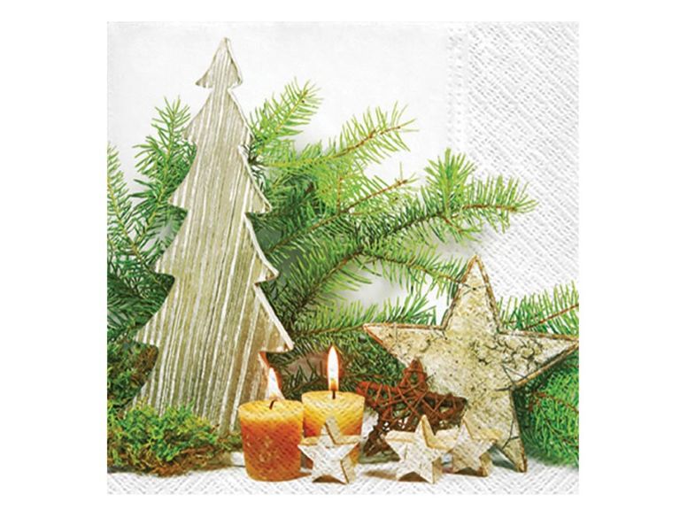 Vánoční ubrousky 33 × 33 cm, 20 ks - dřevěnéný stromeček a hvězda