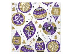 Obrázek produktu: Vánoční ubrousky 33 × 33 cm, 20 ks - fialovozlaté ozdoby