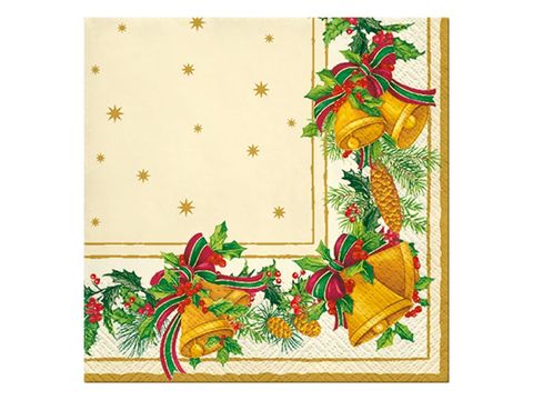 Obrázek produktu: Vánoční ubrousky 33 × 33 cm, 20 ks - lem se zlatými zvonky