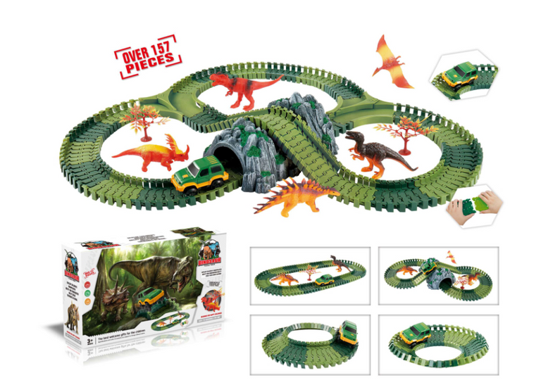 Mustar Variabilní dráha s dinosaury a tunelem 144 dílů
