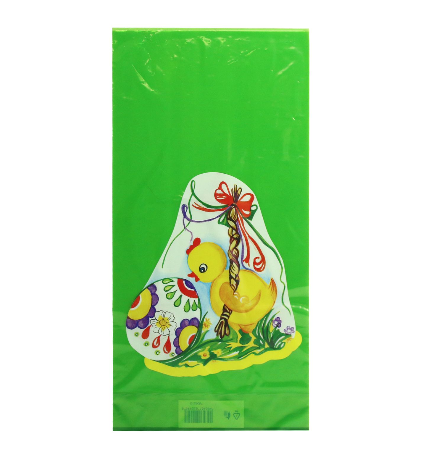 Velikonoční sáček 20 × 40 cm čirý - Kuřátko v zeleném