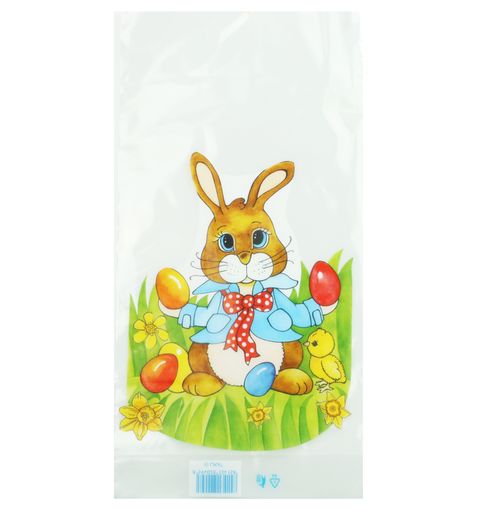 Obrázek produktu: Velikonoční sáček 20 × 40 cm čirý - Zajíc s mašlí