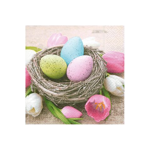 Obrázek produktu: Velikonoční ubrousky 25 × 25 cm, 20 ks - vajíčka v hnízdě