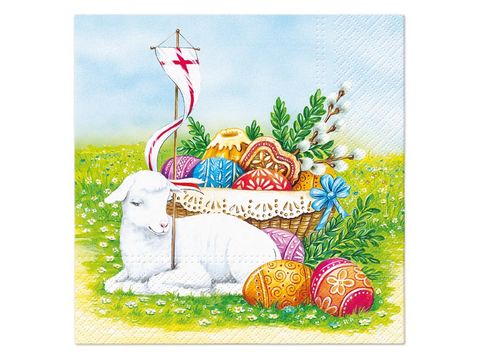 Obrázek produktu: Velikonoční ubrousky 33 × 33 cm, 20 ks - beránek s kraslicemi