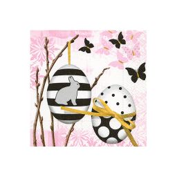 Obrázek produktu: Velikonoční ubrousky 33 × 33 cm, 20 ks - černobílé kraslice