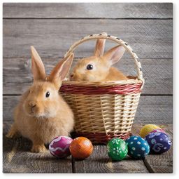 Obrázek produktu: Velikonoční ubrousky 33 × 33 cm, 20 ks - králíčci s proutěným košem