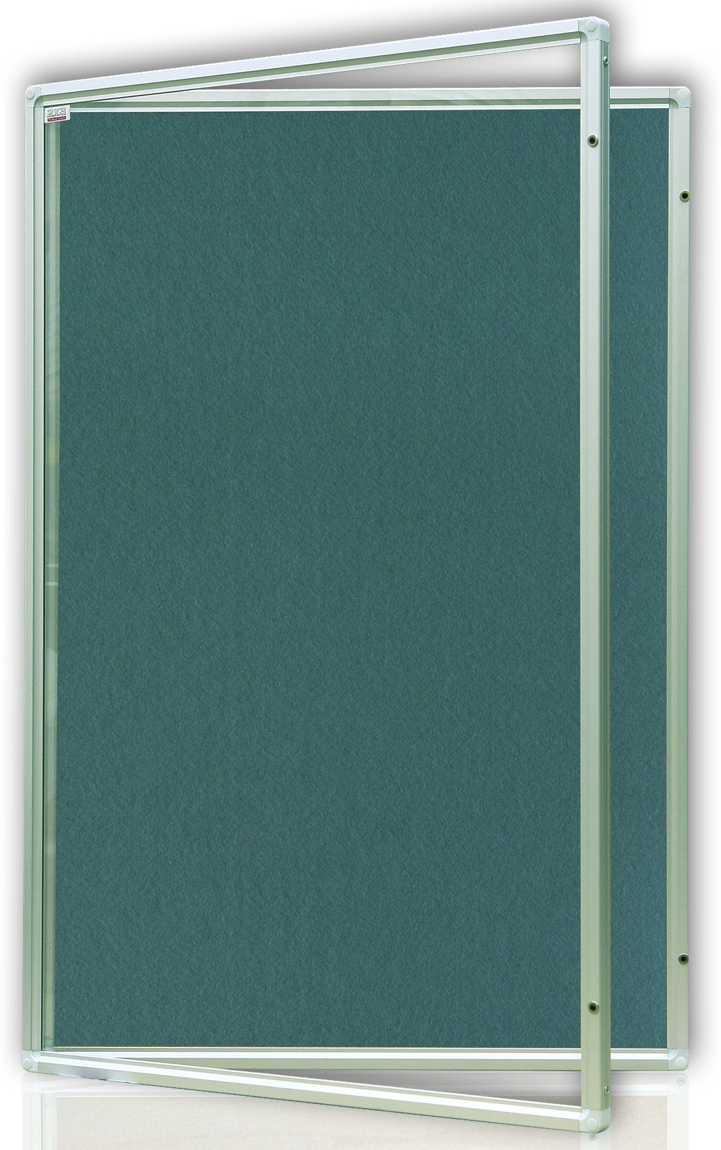 Vitrína interiérová 90 × 120 cm, vertikální otevírání uzamykatelné, modrý filcový povrch