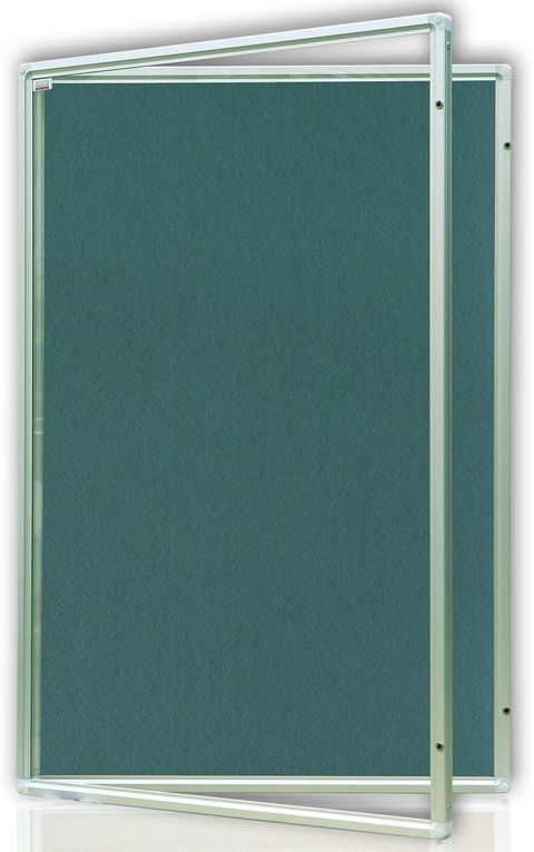 Obrázek produktu: Vitrína interiérová 90 × 120 cm, vertikální otevírání uzamykatelné, modrý filcový povrch