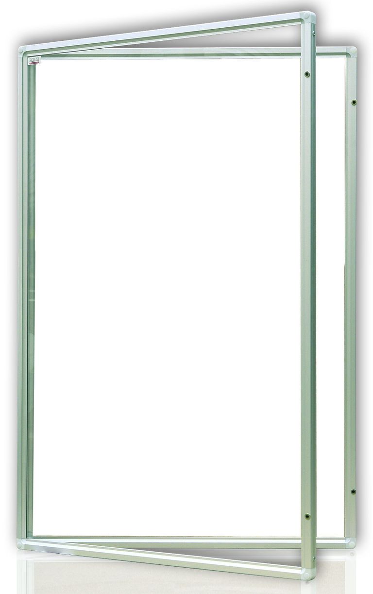 Vitrína interiérová 90 × 60 cm, vertikální otevírání uzamykatelné, bílý magnetický povrch