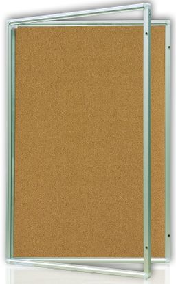Obrázek produktu: Vitrína interiérová 90 × 60 cm, vertikální otevírání uzamykatelné, korkový povrch
