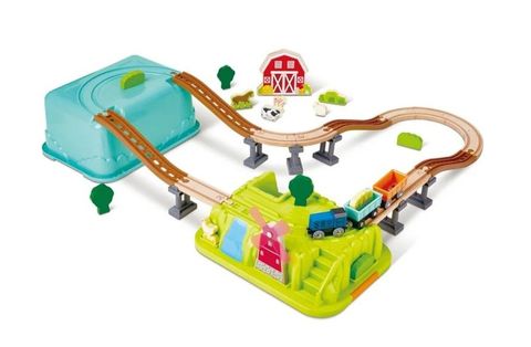 Obrázek produktu: Vláčkodráha Hape - V úložném boxu, Farma, 40 dílů