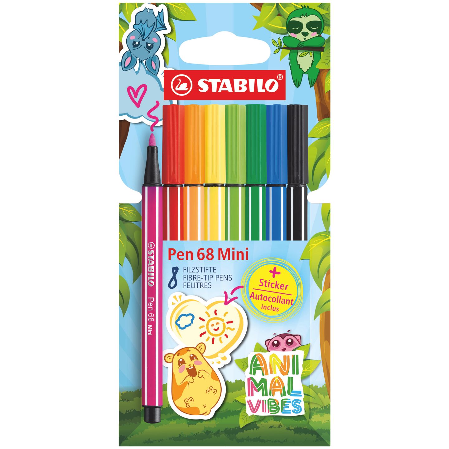 Vláknový fix STABILO Pen 68 Mini Animal Vibes - sada 8 barev