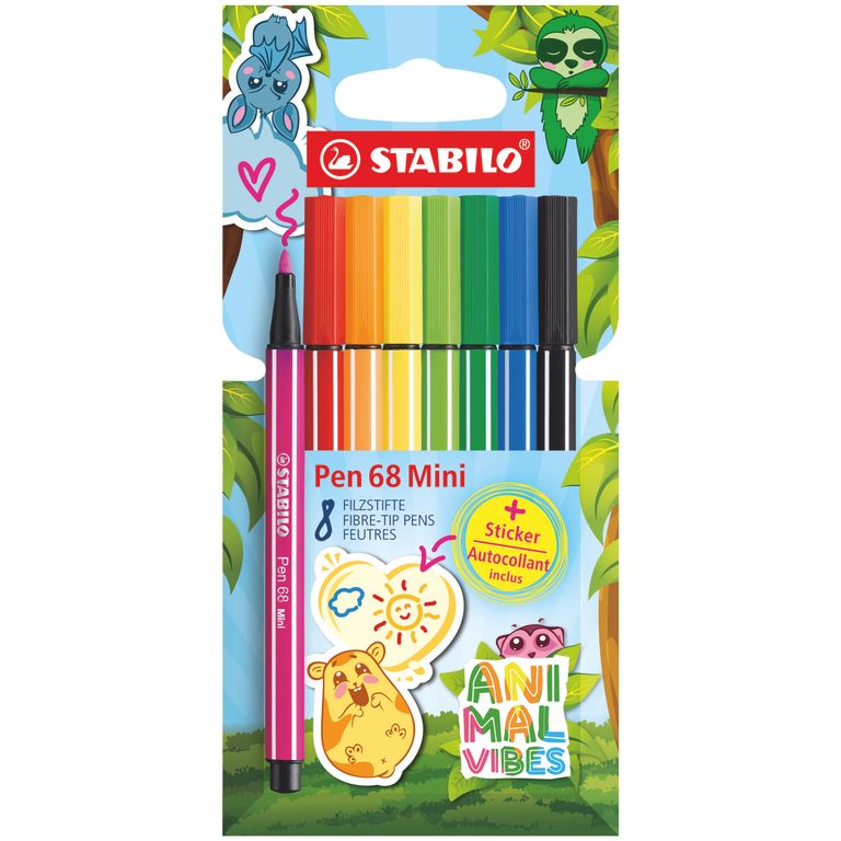 Vláknový fix STABILO Pen 68 Mini Animal Vibes - sada 8 barev