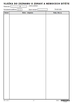 Obrázek produktu: Vložka do záznamu o zdraví a nemocech dítěte