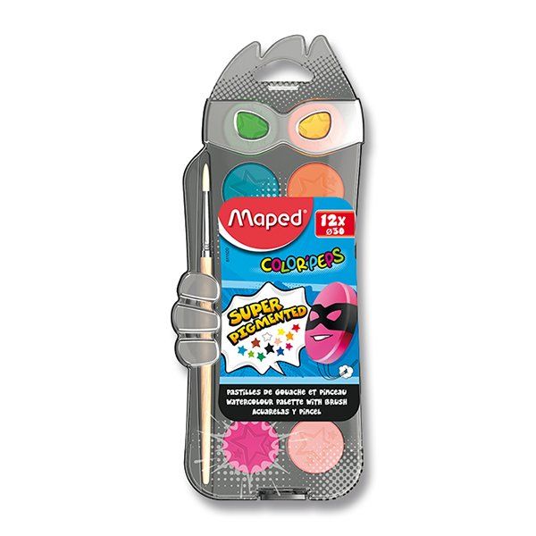 Vodové barvy MAPED Color´Peps - 12 barev, průměr 30 mm