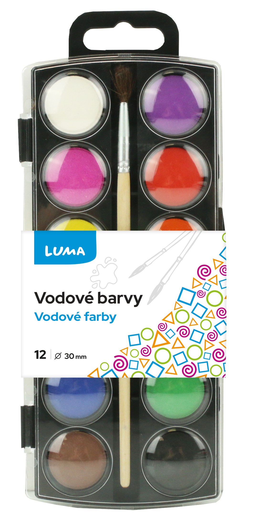 Vodové barvy se štětcem LUMA 12 barev, 30 mm