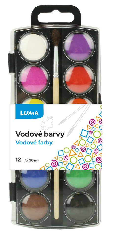 Obrázek produktu: Vodové barvy se štětcem LUMA 12 barev, 30 mm