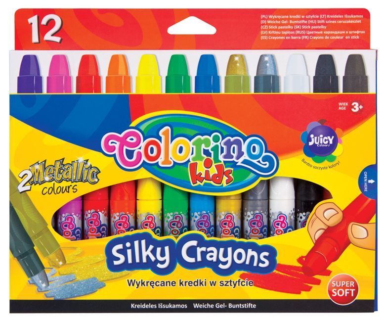Voskovky Colorino Silky - 12 barev (včetně 2 metalických zlaté a stříbrné)