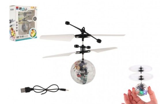 Vrtulníková koule létající plast 13 x 11cm svítící reagující na pohyb ruky