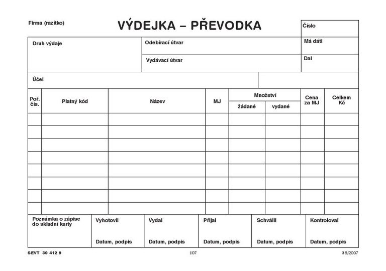 Výdejka - převodka