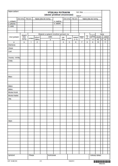 Obrázek produktu: Výdejky potravin a denní přehled stravování, formát A4