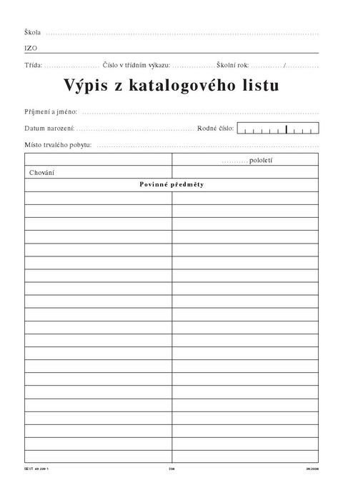 Obrázek produktu: Výpis z katalogového listu pro 1. a 2. stupeň