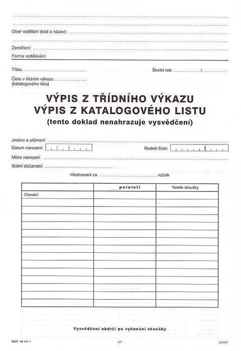Obrázek produktu: Výpis z třídního výkazu