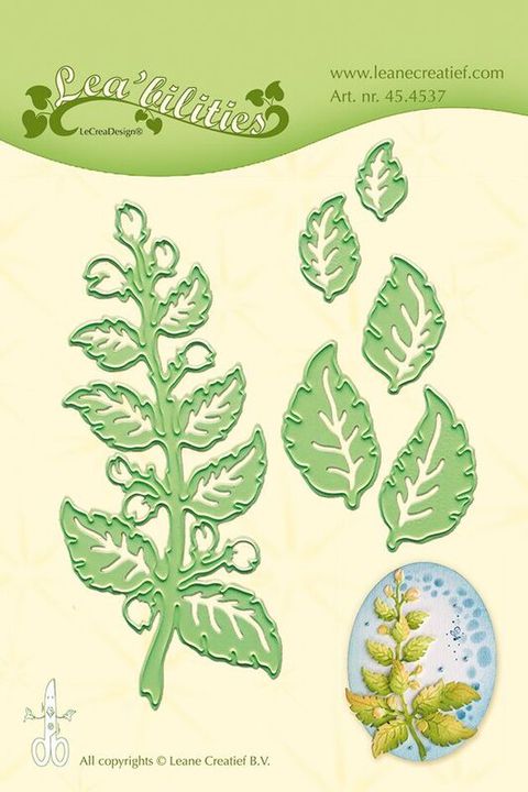 Obrázek produktu: Vyřezávací kovová a embosovací šablona Leabilities -  Větvička s listy ( 6 ks )