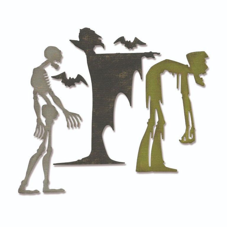 Vyřezávací kovové šablony Thinlits - Zombie, Smrtka, Dracula (4 ks)