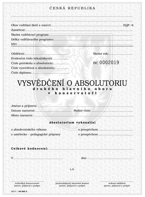Obrázek produktu: Vysvědčení o absolutoriu druhého hlavního oboru v konzervatoři, QR kód