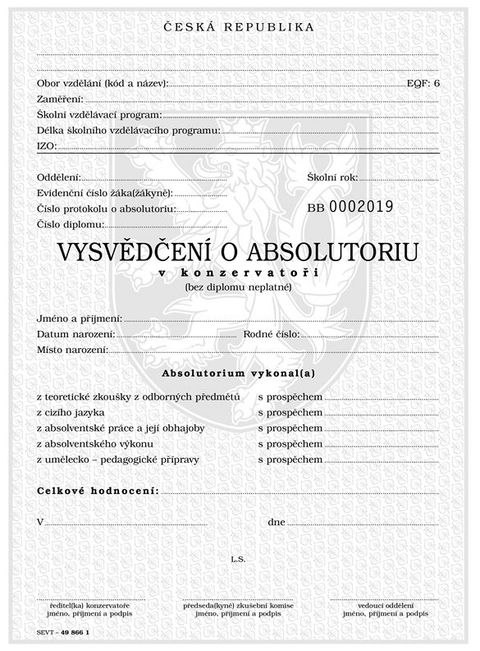 Obrázek produktu: Vysvědčení o absolutoriu v konzervatoři zahrnující zkoušku z cizího jazyka, QR kód