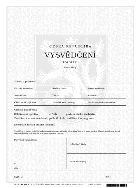 Obrázek produktu: Vysvědčení o získání základního vzdělání v základní škole - slovní hodnocení 3 l.