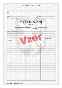 Obrázek produktu: Vysvědčení pro základní školu - list A (klasifikace) do 20 povinných předmětů