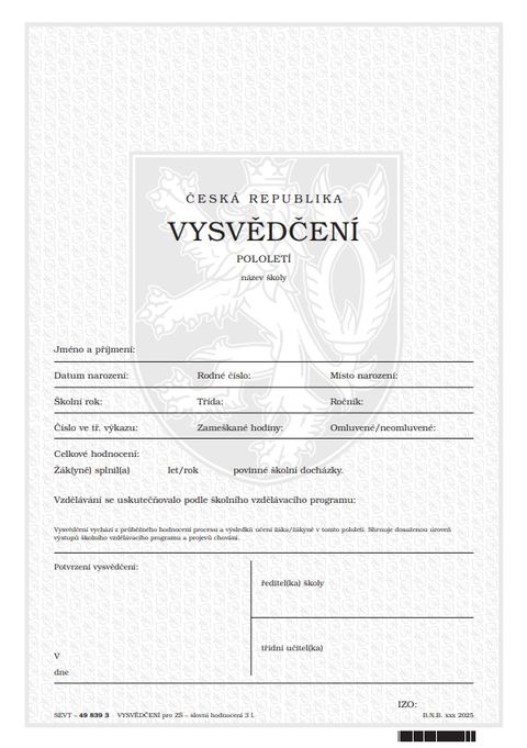 Obrázek produktu: Vysvědčení pro základní školu - slovní hodnocení 3 l.