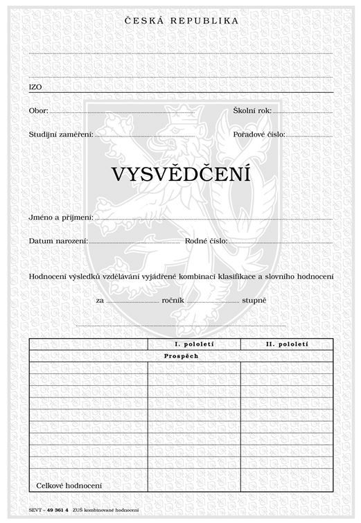 Vysvědčení pro ZUŠ - kombinované hodnocení