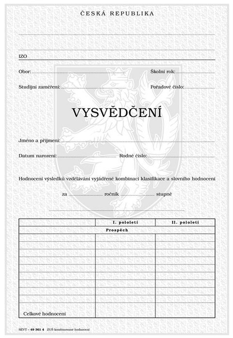 Obrázek produktu: Vysvědčení pro ZUŠ - kombinované hodnocení