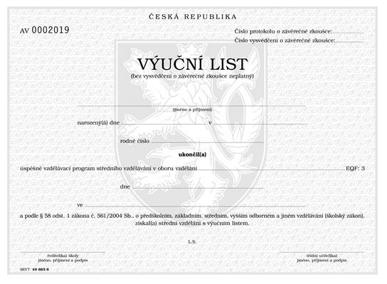 Výuční list - tříleté obory, QR kód