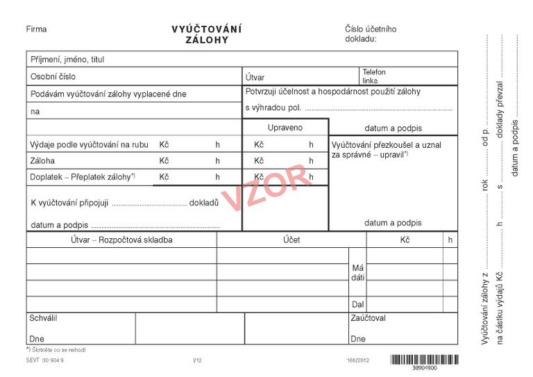 Vyúčtování zálohy