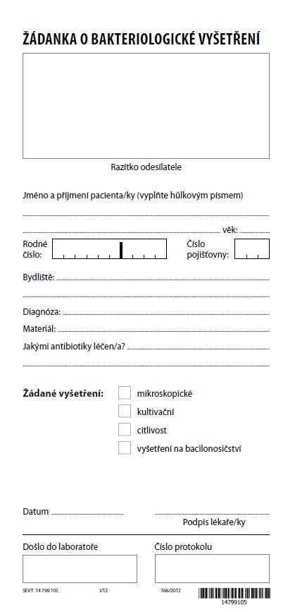 Obrázek produktu: Žádanka o bakteriologické vyšetření